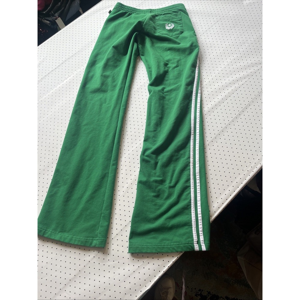 Y2K Kelly Green Side Stripe Flare Track Pants Wide Leg Lounge Athleisure Small - Picture 8 of 8